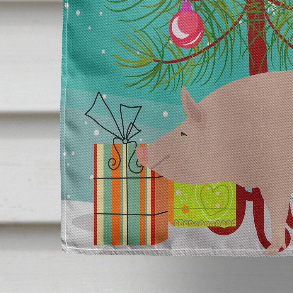 English Large White Pig Christmas House Flag 28x40 Porch Sleeve Pole Decorative Outside Yard Banner Artwork Wall Hanging, Polyester