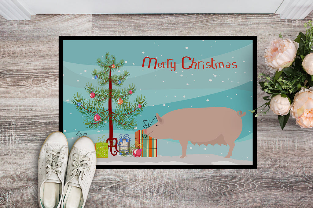 English Large White Pig Christmas Doormat Indoor Outdoor 24H X 36W Front Door Mat Rugs for Entryway, Non Slip Washable Low Pile,