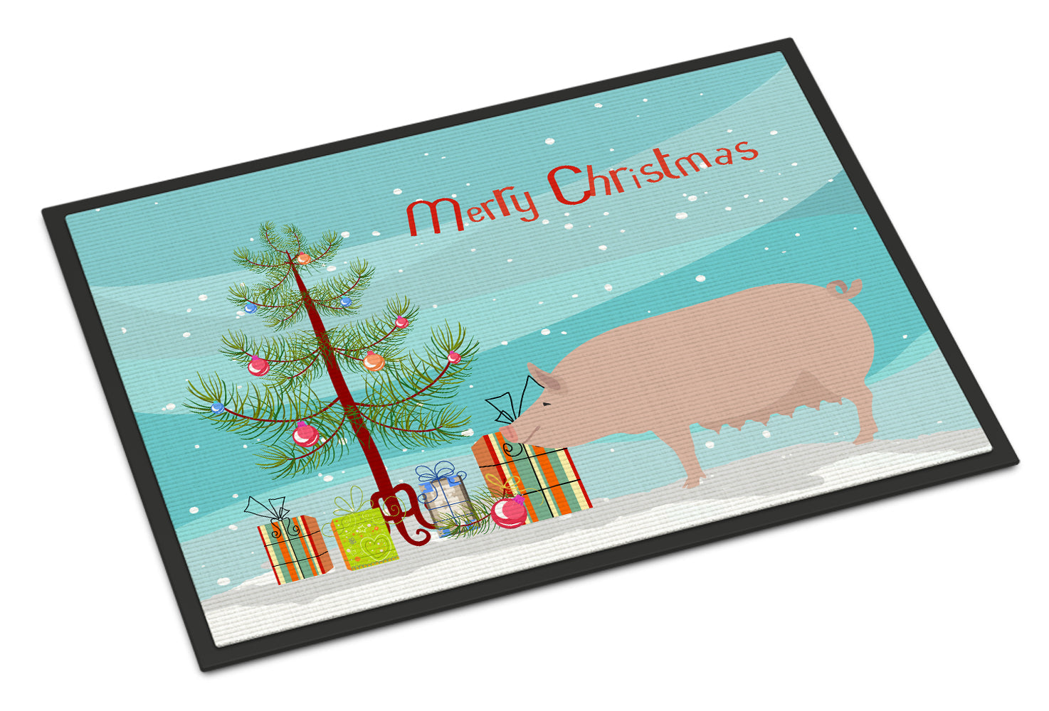 English Large White Pig Christmas Doormat Indoor Outdoor 18H X 27W Front Door Mat Rugs for Entryway, Non Slip Washable