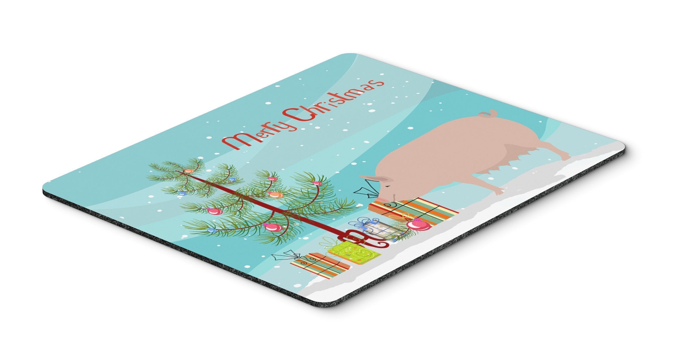 English Large White Pig Christmas Mouse Pad, Heat Resistant Trivet Hot Pad , Non Slip Rubber Desk Mat, Kitchen Counter Protector, Home Office Decor Gift