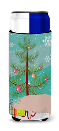 English Large White Pig Christmas Slim Can Hugger , Insulated Foam Hugger for 12 oz Slim Cans, Beer Bottles & Water Bottles, Printed in USA