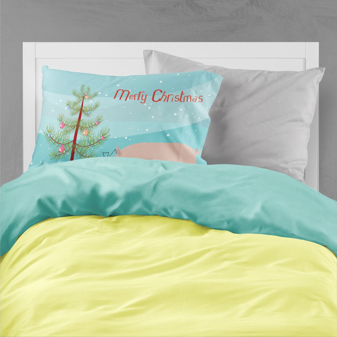 English Large White Pig Christmas Standard Pillowcase Lightweight Super Soft Easy Care Decorative Artwork Pillowcase, Standard