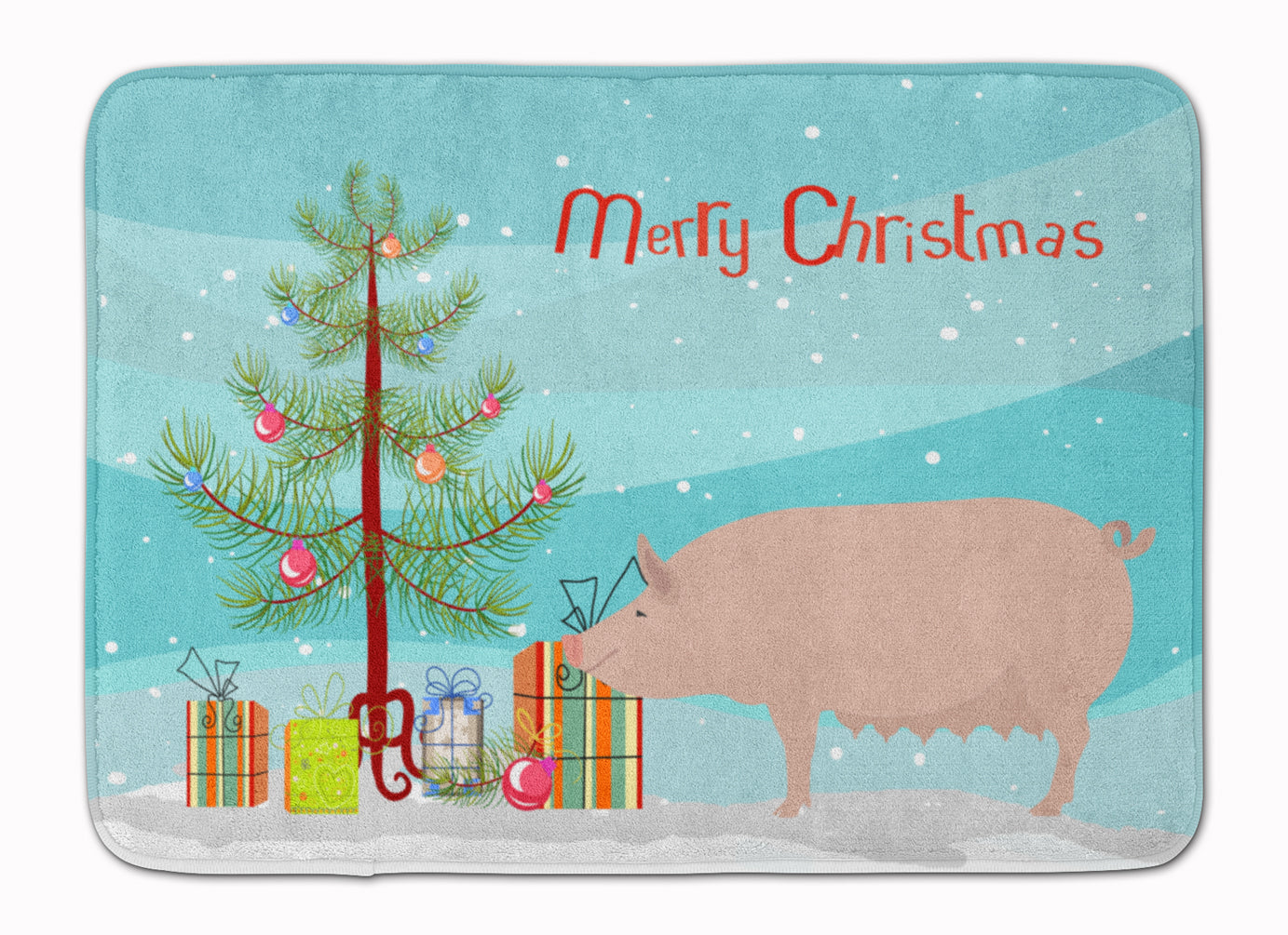 English Large White Pig Christmas Memory Foam Kitchen Mat Machine Washable Anti-Fatigue Cushion Comfort Bath or Kitchen Rug