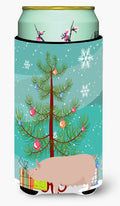 English Large White Pig Christmas Tall Boy Hugger Can Cooler Sleeve Machine Washable Drink Collapsible Insulator Beverage Insulated Holder
