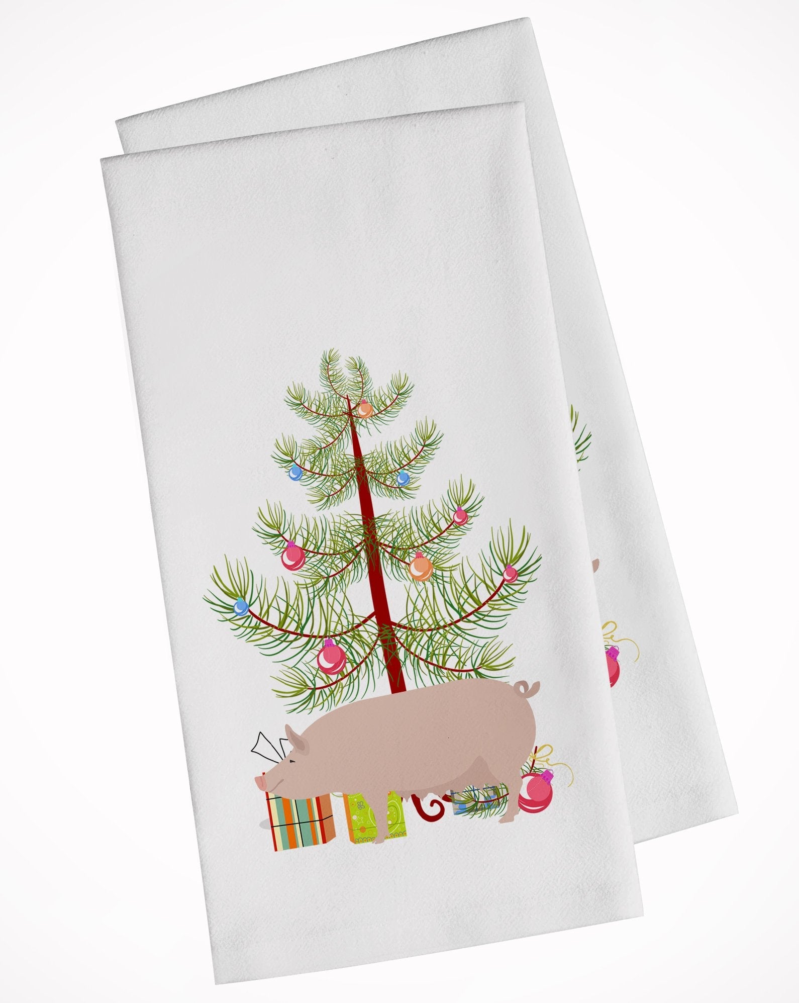 English Large White Pig Christmas Kitchen Towel Set of 2 White Dish Towels Decorative Bathroom Hand towel for Hand, Face, Hair, Yoga, Tea, Dishcloth, 19 X 28", White
