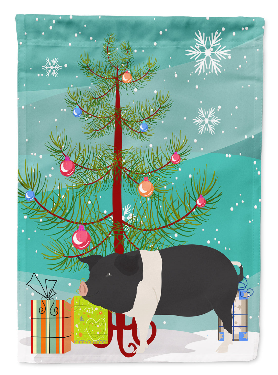 Hampshire Pig Christmas House Flag 28x40 Porch Sleeve Pole Decorative Outside Yard Banner Artwork Wall Hanging, Polyester