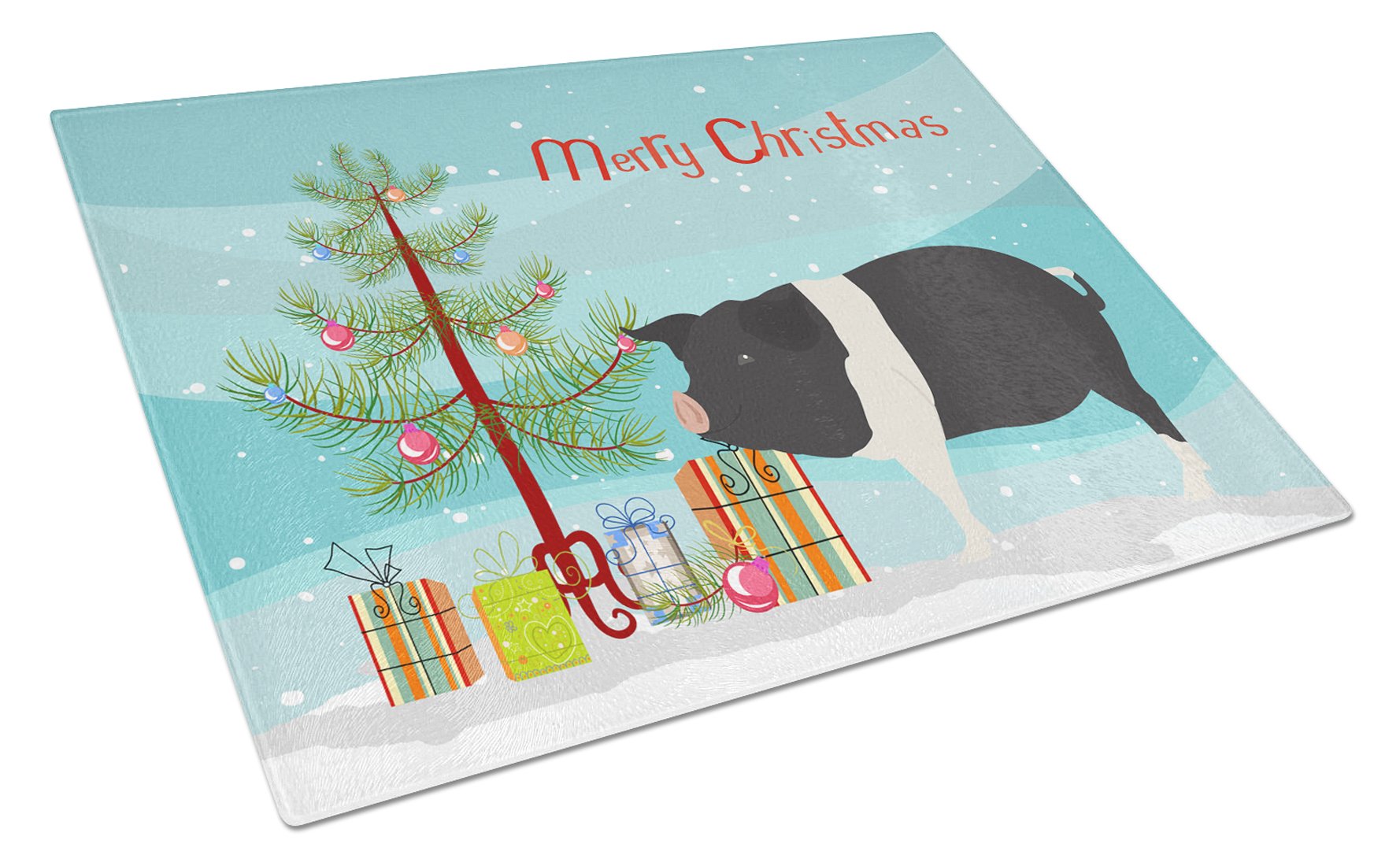 Hampshire Pig Christmas Cutting Board Tempered Glass Kitchen Cutting Surface, Heat Resistant Chopping, Non-Slip Feet, Food Prep & Serving