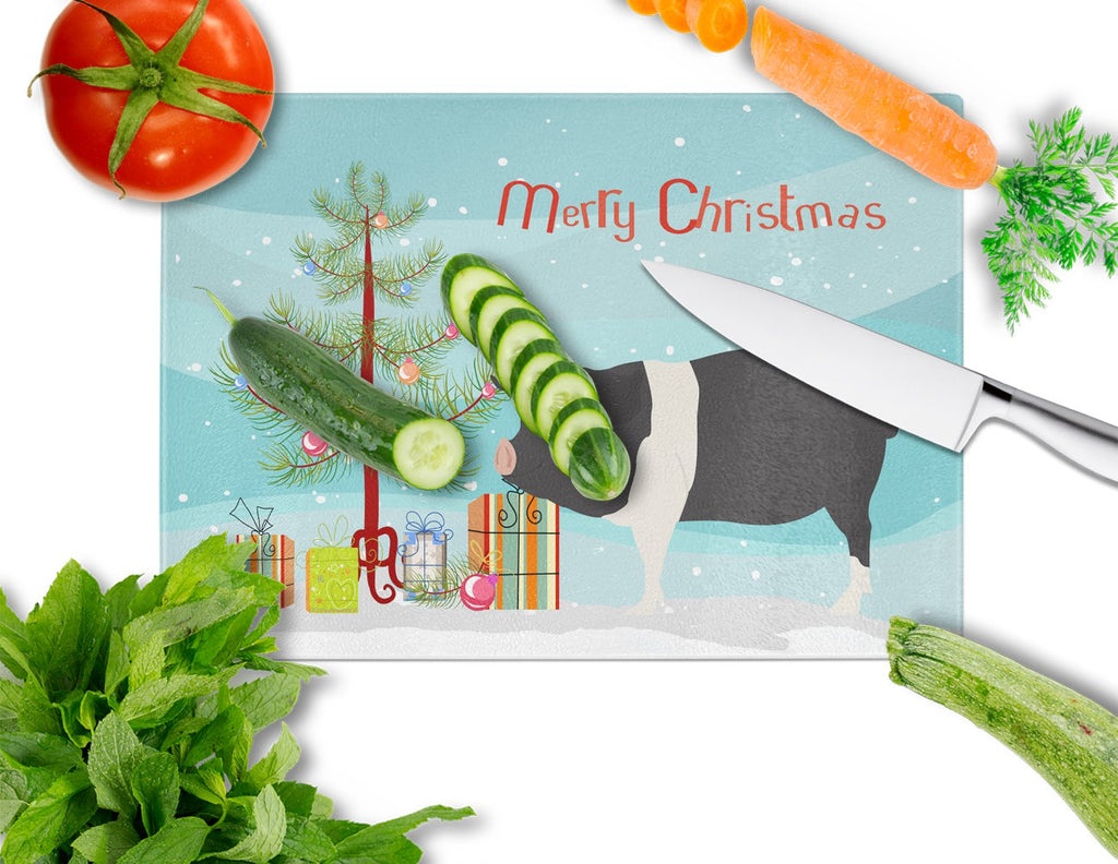 Hampshire Pig Christmas Cutting Board Tempered Glass Kitchen Cutting Surface, Heat Resistant Chopping, Non-Slip Feet, Food Prep & Serving