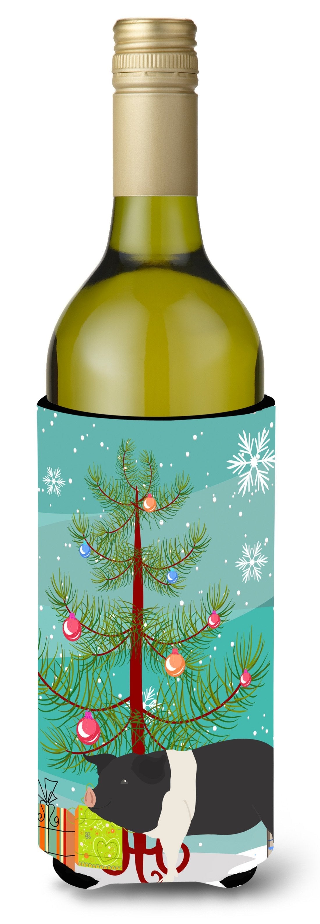Hampshire Pig Christmas Wine Bottle Hugger Gift Sleeve for Standard 750 ml Bottles, Insulated Reusable Also Fits Mini Shot & Pint Bottles