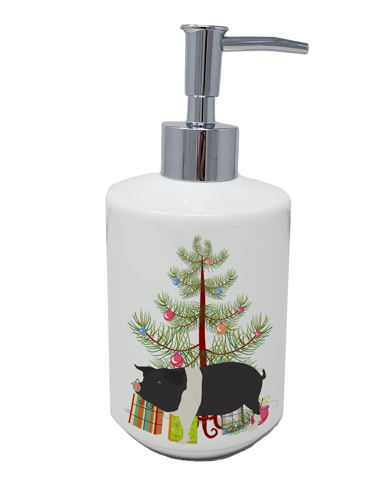 Hampshire Pig Christmas Ceramic Soap Dispenser , Empty Refillable Hand Soap Pump Bottle for Bathroom Kitchen