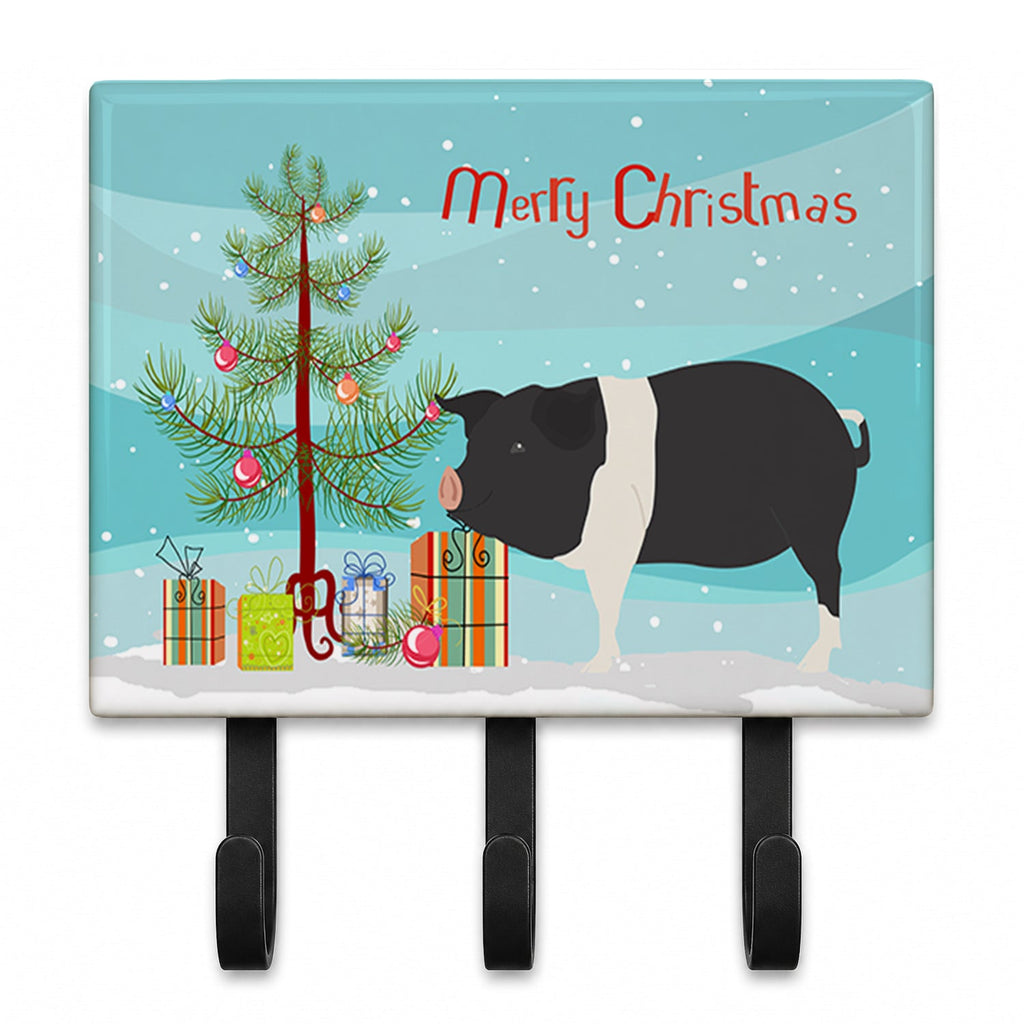 Hampshire Pig Christmas Leash or Key Holder Wall Hooks, Coat Rack Wall Mount, for Hanging Keys, Towels, Aprons, Leashes