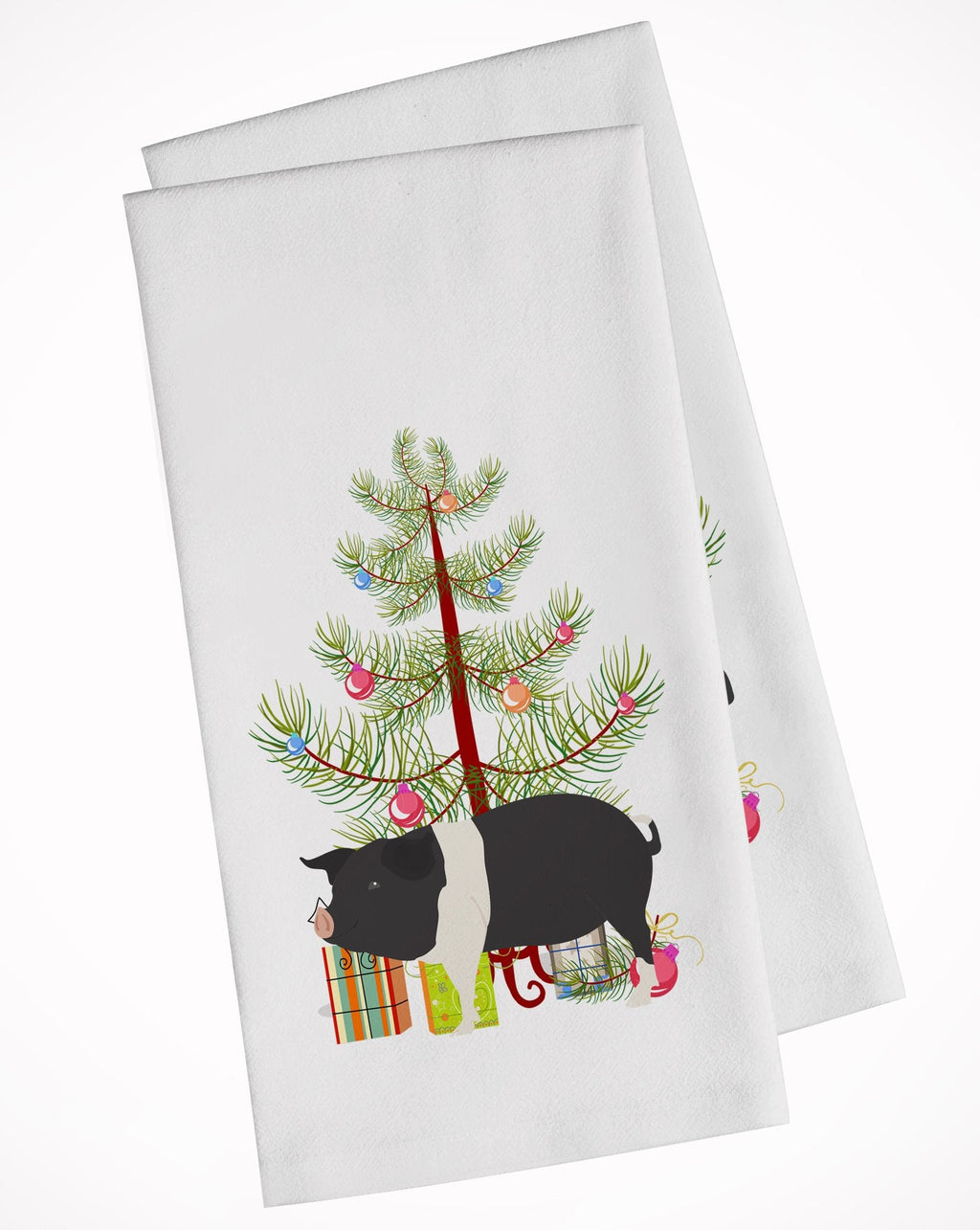 Hampshire Pig Christmas Kitchen Towel Set of 2 White Dish Towels Decorative Bathroom Hand towel for Hand, Face, Hair, Yoga, Tea, Dishcloth, 19 X 28", White
