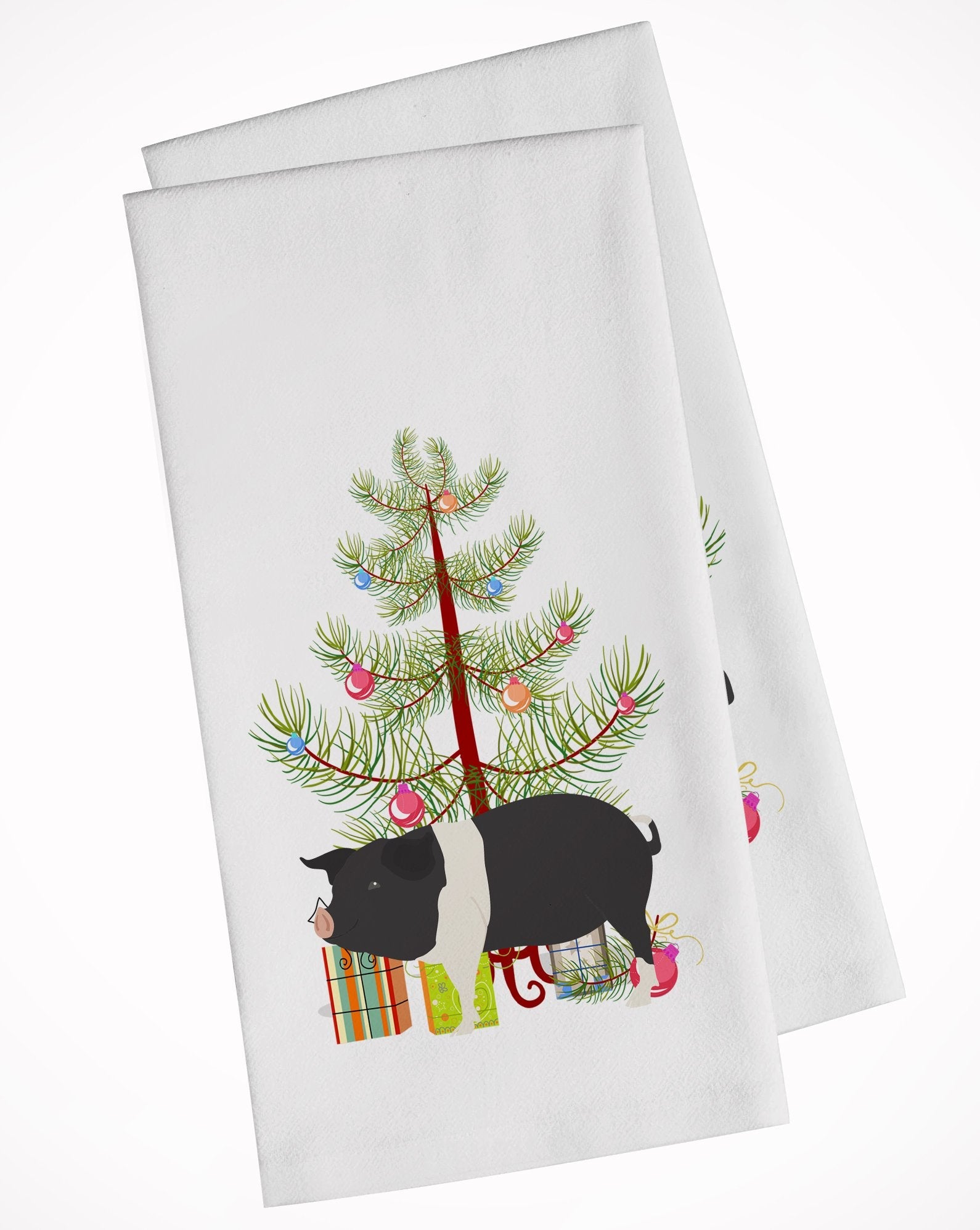Hampshire Pig Christmas Kitchen Towel Set of 2 White Dish Towels Decorative Bathroom Hand towel for Hand, Face, Hair, Yoga, Tea, Dishcloth, 19 X 28", White