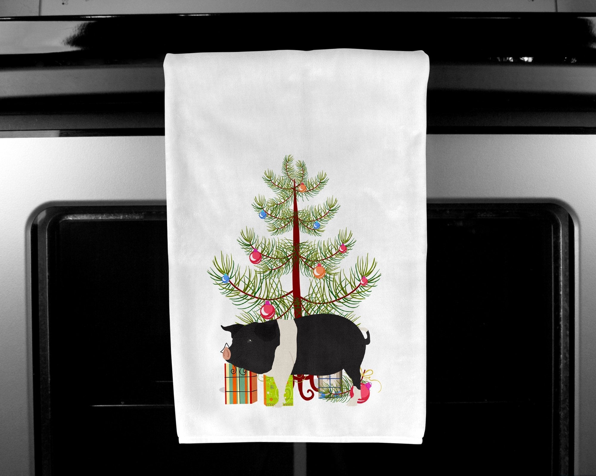 Hampshire Pig Christmas Kitchen Towel Set of 2 White Dish Towels Decorative Bathroom Hand towel for Hand, Face, Hair, Yoga, Tea, Dishcloth, 19 X 28", White