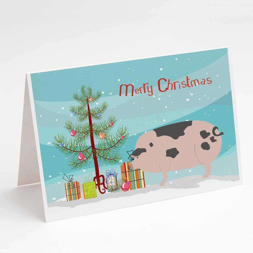 Gloucester Old Spot Pig Christmas Greeting Cards Pack of 8 Blank Cards with Envelopes Whimsical A7 Size 5x7