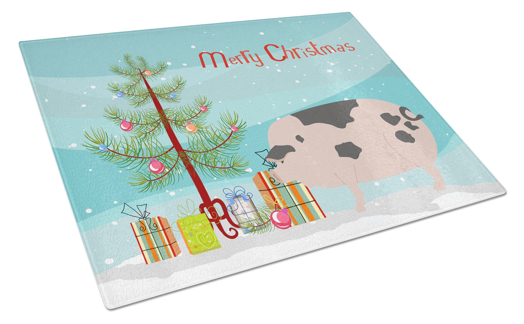 Gloucester Old Spot Pig Christmas Cutting Board Tempered Glass Kitchen Cutting Surface, Heat Resistant Chopping, Non-Slip Feet, Food Prep & Serving