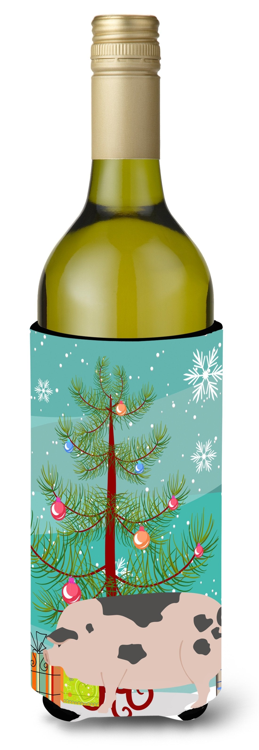 Gloucester Old Spot Pig Christmas Wine Bottle Hugger Gift Sleeve for Standard 750 ml Bottles, Insulated Reusable Also Fits Mini Shot & Pint Bottles