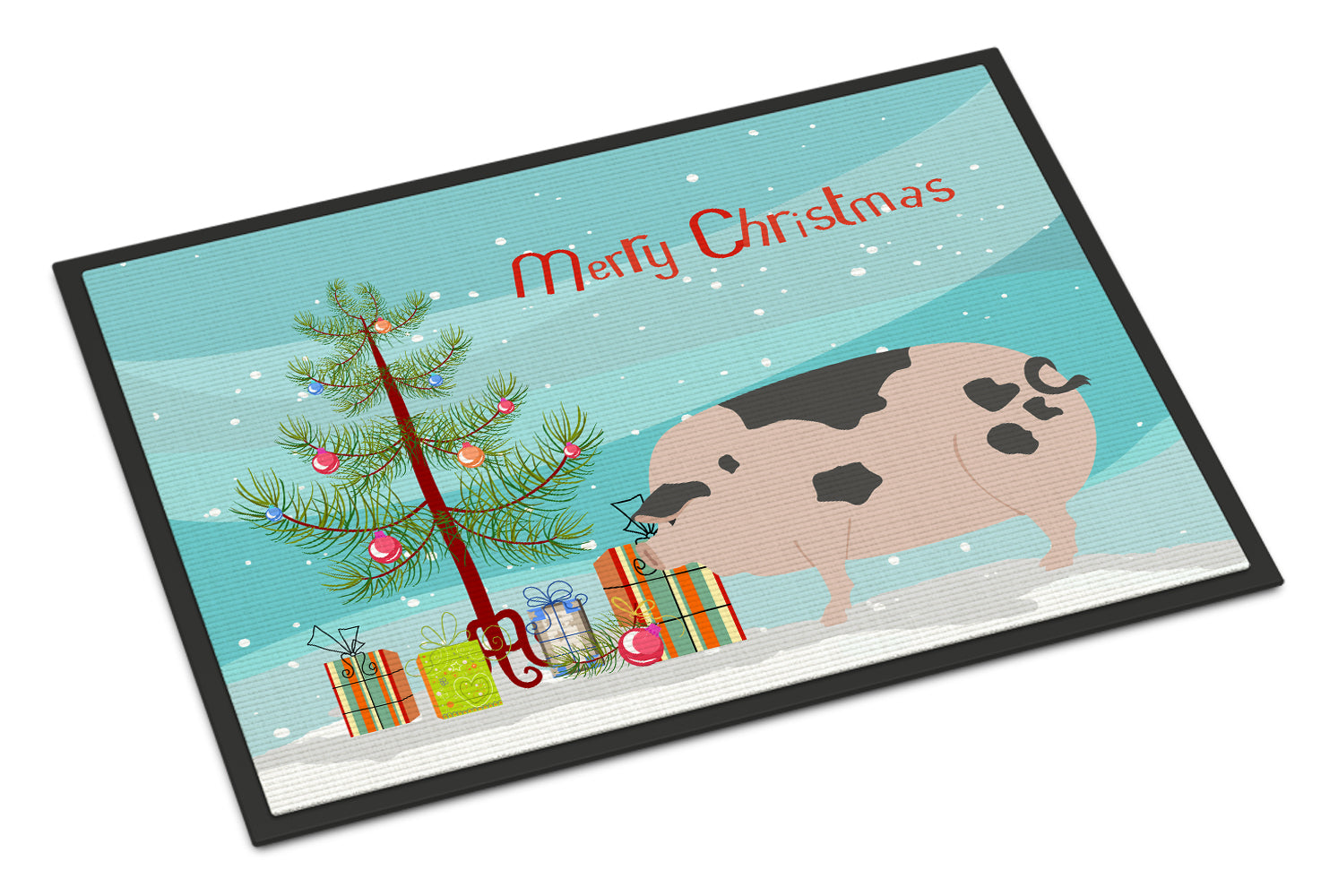 Gloucester Old Spot Pig Christmas Doormat Indoor Outdoor 18H X 27W Front Door Mat Rugs for Entryway, Non Slip Washable