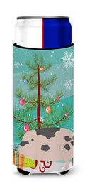 Gloucester Old Spot Pig Christmas Slim Can Hugger , Insulated Foam Hugger for 12 oz Slim Cans, Beer Bottles & Water Bottles, Printed in USA