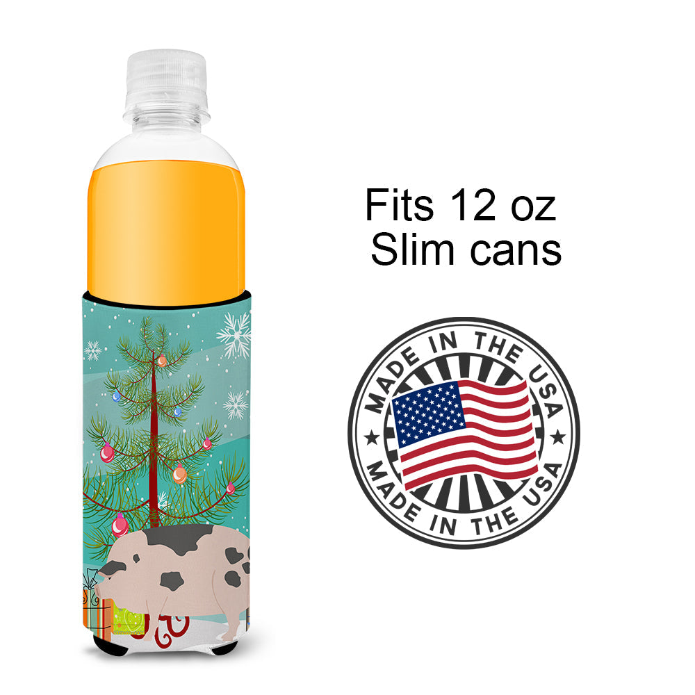 Gloucester Old Spot Pig Christmas Slim Can Hugger , Insulated Foam Hugger for 12 oz Slim Cans, Beer Bottles & Water Bottles, Printed in USA