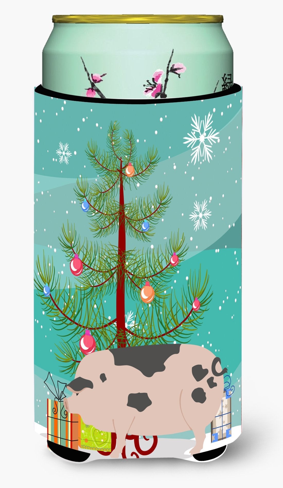 Gloucester Old Spot Pig Christmas Tall Boy Hugger Can Cooler Sleeve Machine Washable Drink Collapsible Insulator Beverage Insulated Holder