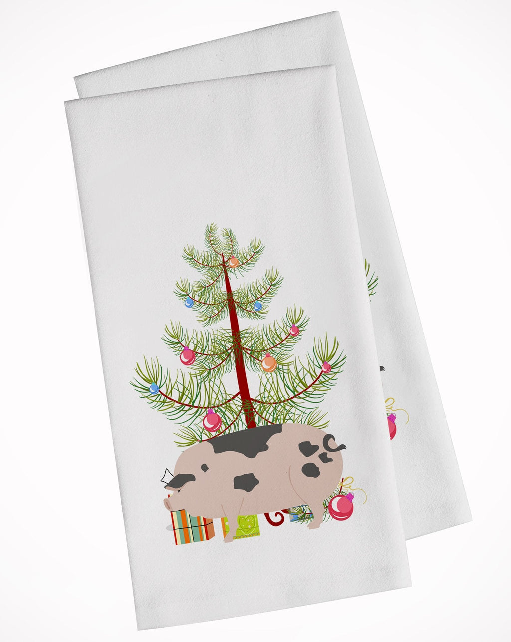 Gloucester Old Spot Pig Christmas Kitchen Towel Set of 2 White Dish Towels Decorative Bathroom Hand towel for Hand, Face, Hair, Yoga, Tea, Dishcloth, 19 X 28", White