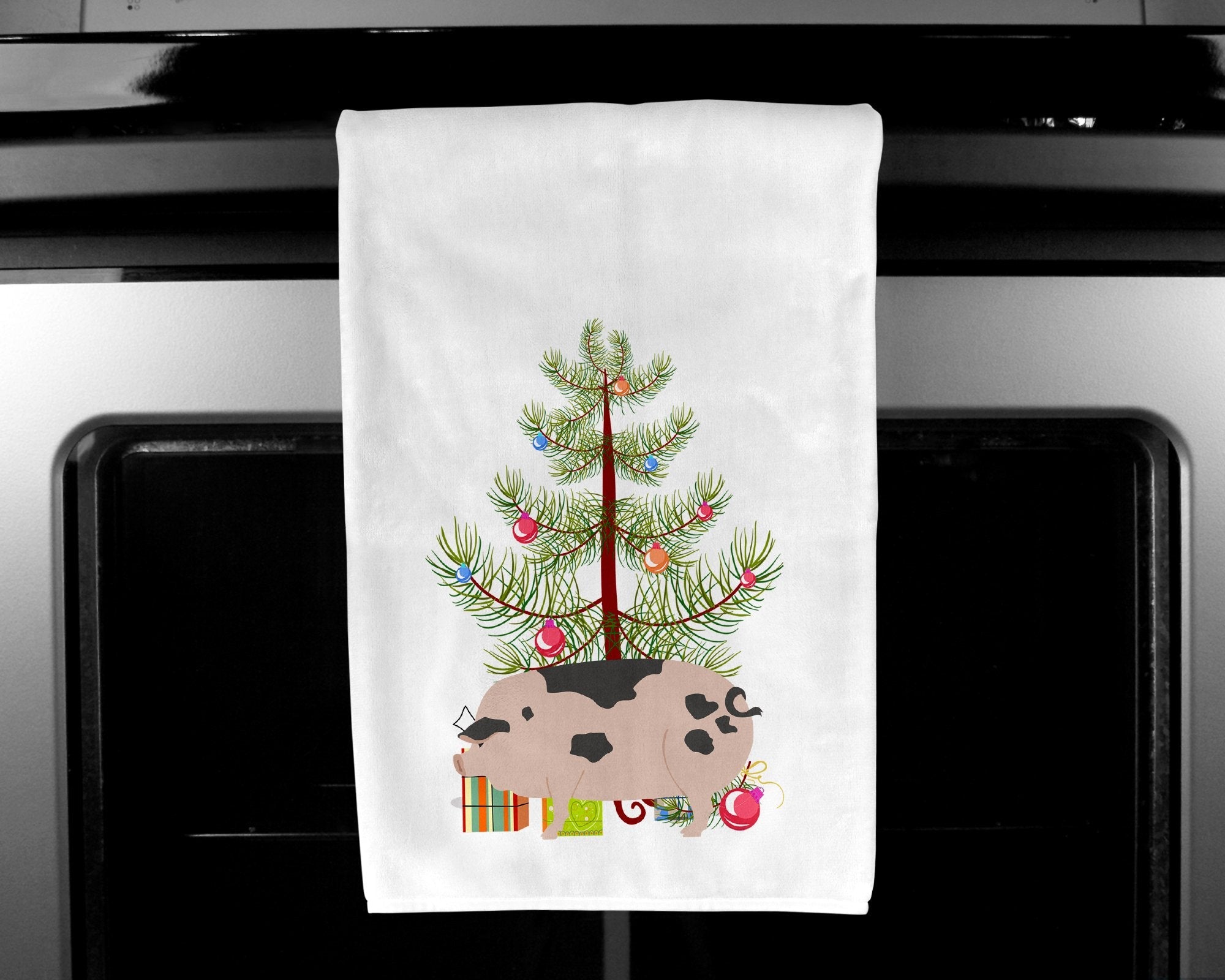 Gloucester Old Spot Pig Christmas Kitchen Towel Set of 2 White Dish Towels Decorative Bathroom Hand towel for Hand, Face, Hair, Yoga, Tea, Dishcloth, 19 X 28", White