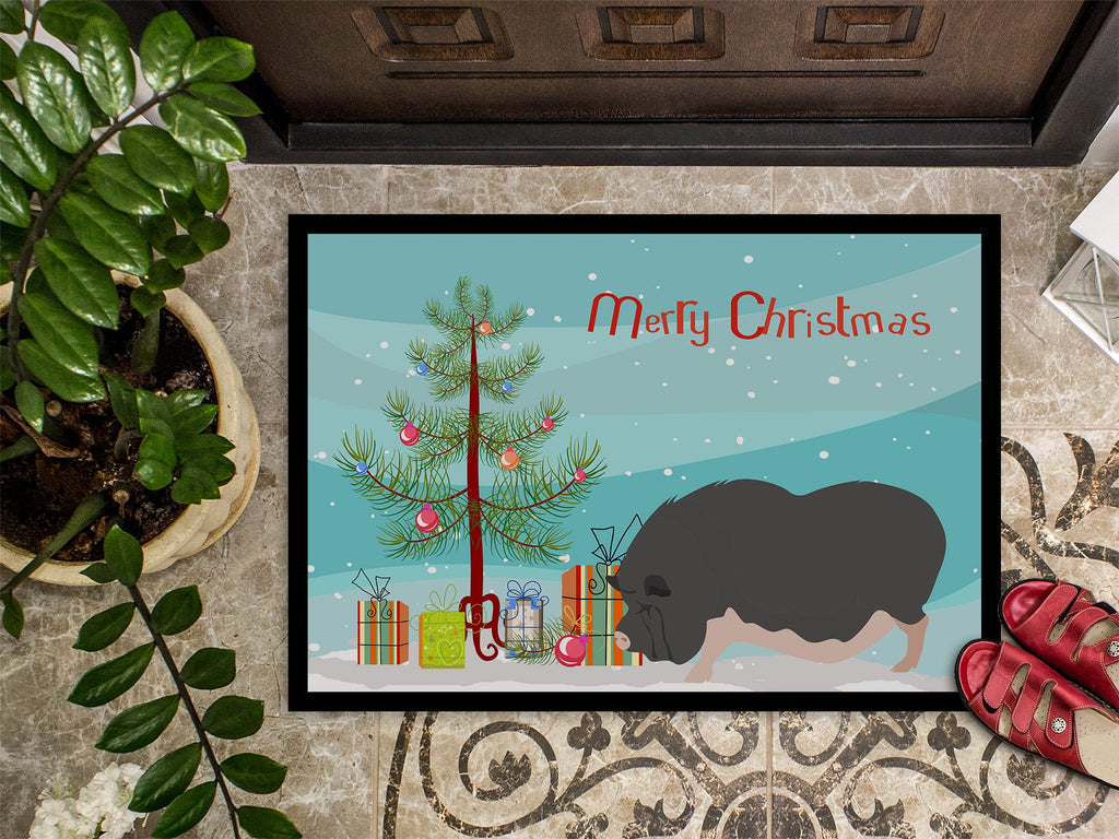 Vietnamese Pot-Bellied Pig Christmas Doormat Indoor Outdoor 24H X 36W Front Door Mat Rugs for Entryway, Non Slip Washable Low Pile,