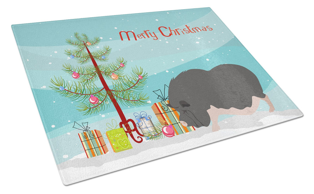Vietnamese Pot-Bellied Pig Christmas Cutting Board Tempered Glass Kitchen Cutting Surface, Heat Resistant Chopping, Non-Slip Feet, Food Prep & Serving
