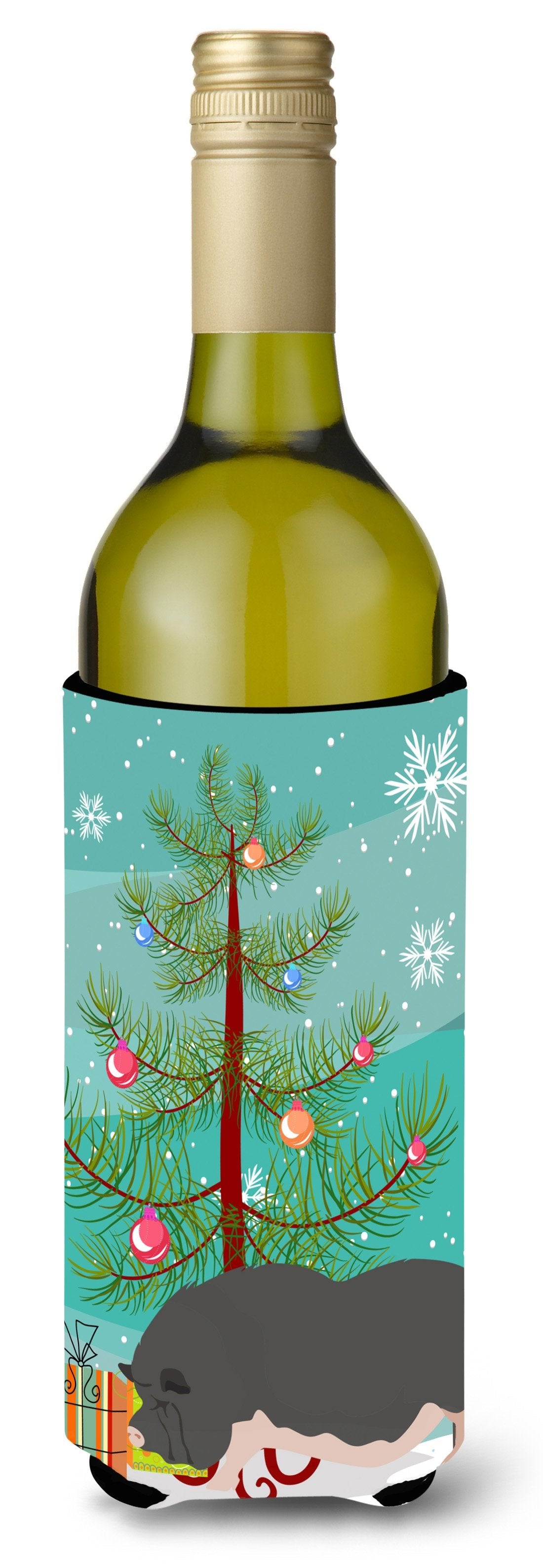 Vietnamese Pot-Bellied Pig Christmas Wine Bottle Hugger Gift Sleeve for Standard 750 ml Bottles, Insulated Reusable Also Fits Mini Shot & Pint Bottles