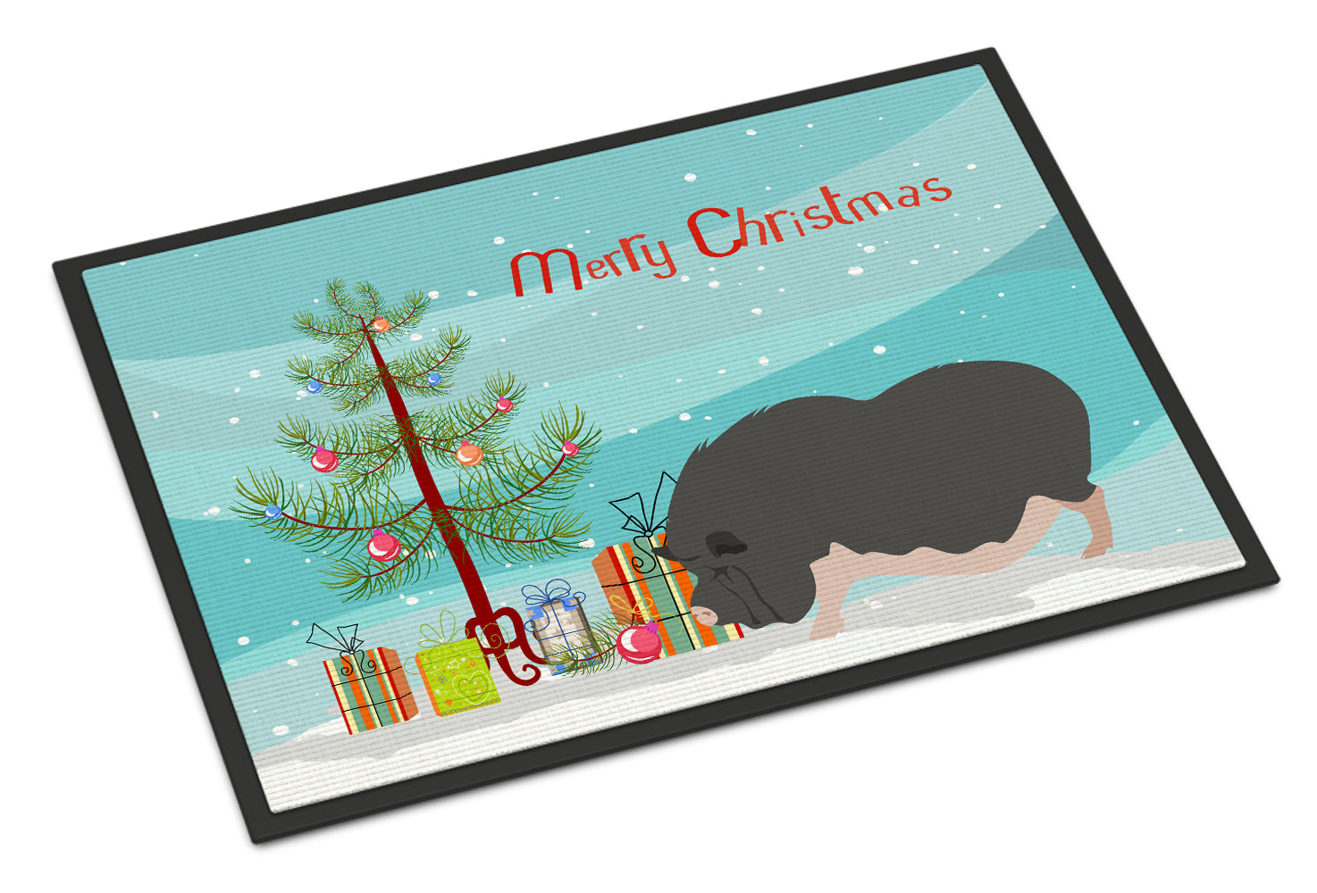 Vietnamese Pot-Bellied Pig Christmas Doormat Indoor Outdoor 18H X 27W Front Door Mat Rugs for Entryway, Non Slip Washable