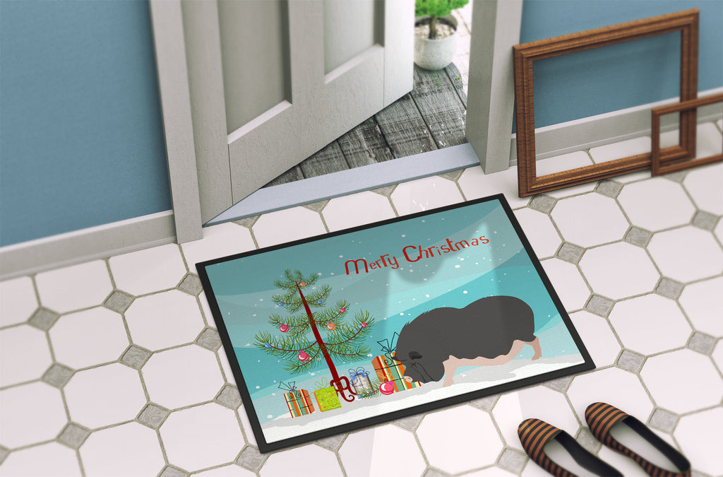 Vietnamese Pot-Bellied Pig Christmas Doormat Indoor Outdoor 18H X 27W Front Door Mat Rugs for Entryway, Non Slip Washable