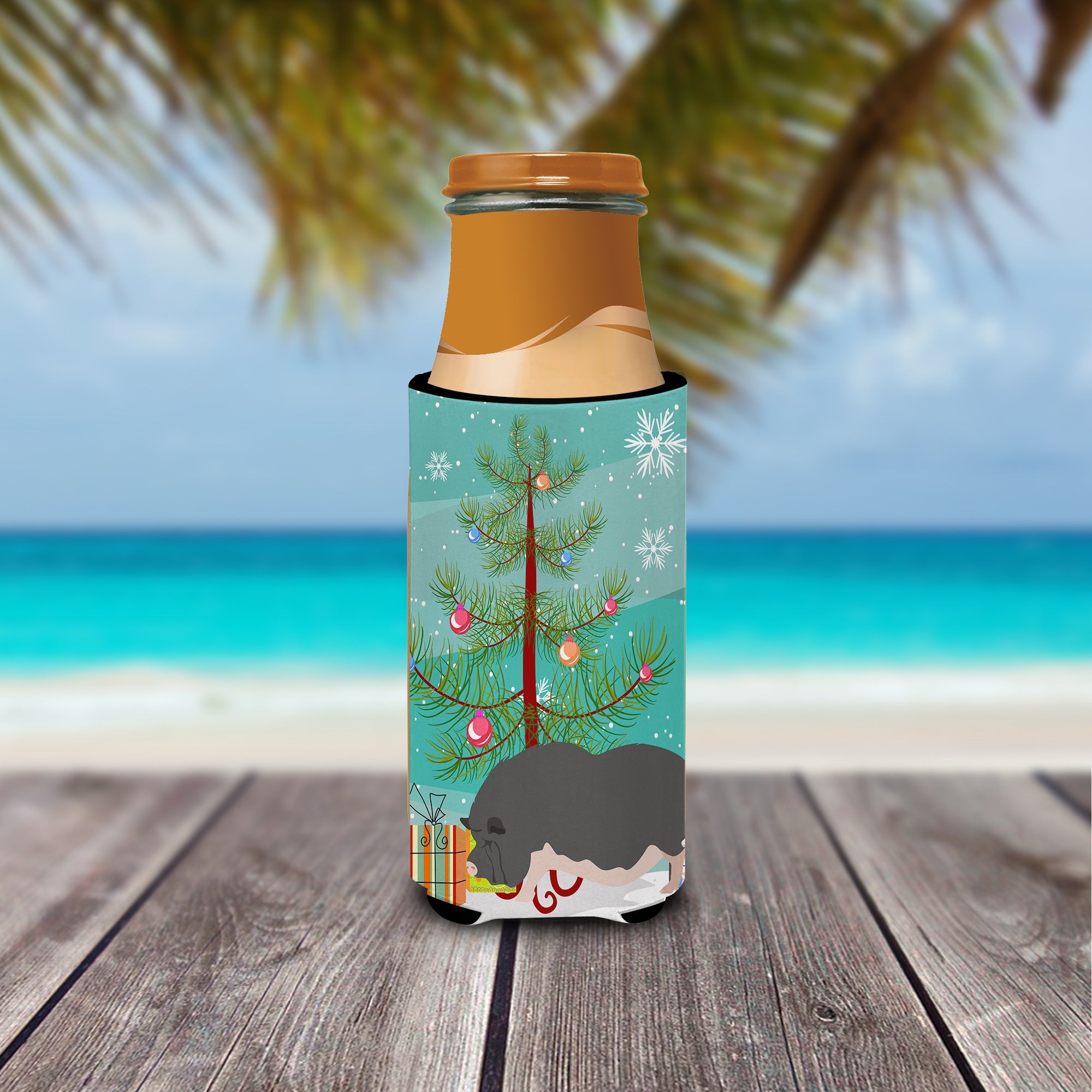 Vietnamese Pot-Bellied Pig Christmas Slim Can Hugger , Insulated Foam Hugger for 12 oz Slim Cans, Beer Bottles & Water Bottles, Printed in USA