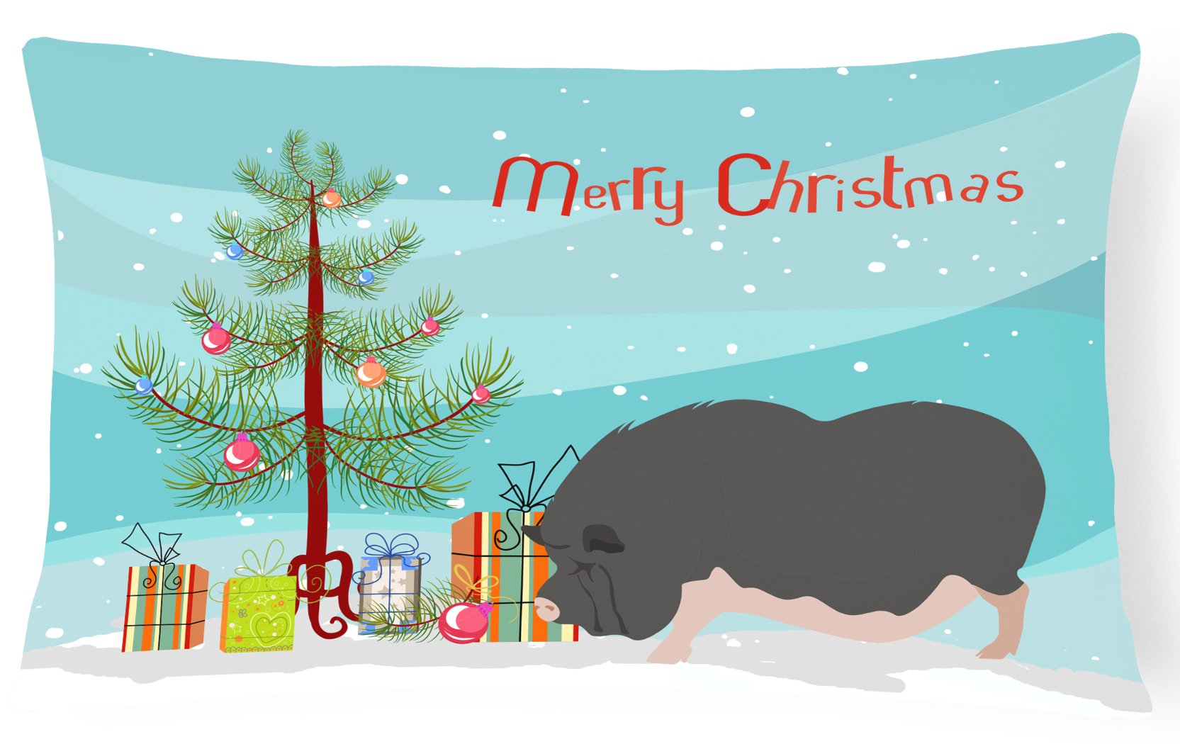 Vietnamese Pot-Bellied Pig Christmas Decorative Throw Pillow 12x16 Indoor Outdoor Accent Cushion, Fabric Cover with Insert for Sofa, Bed, Porch & Living Room