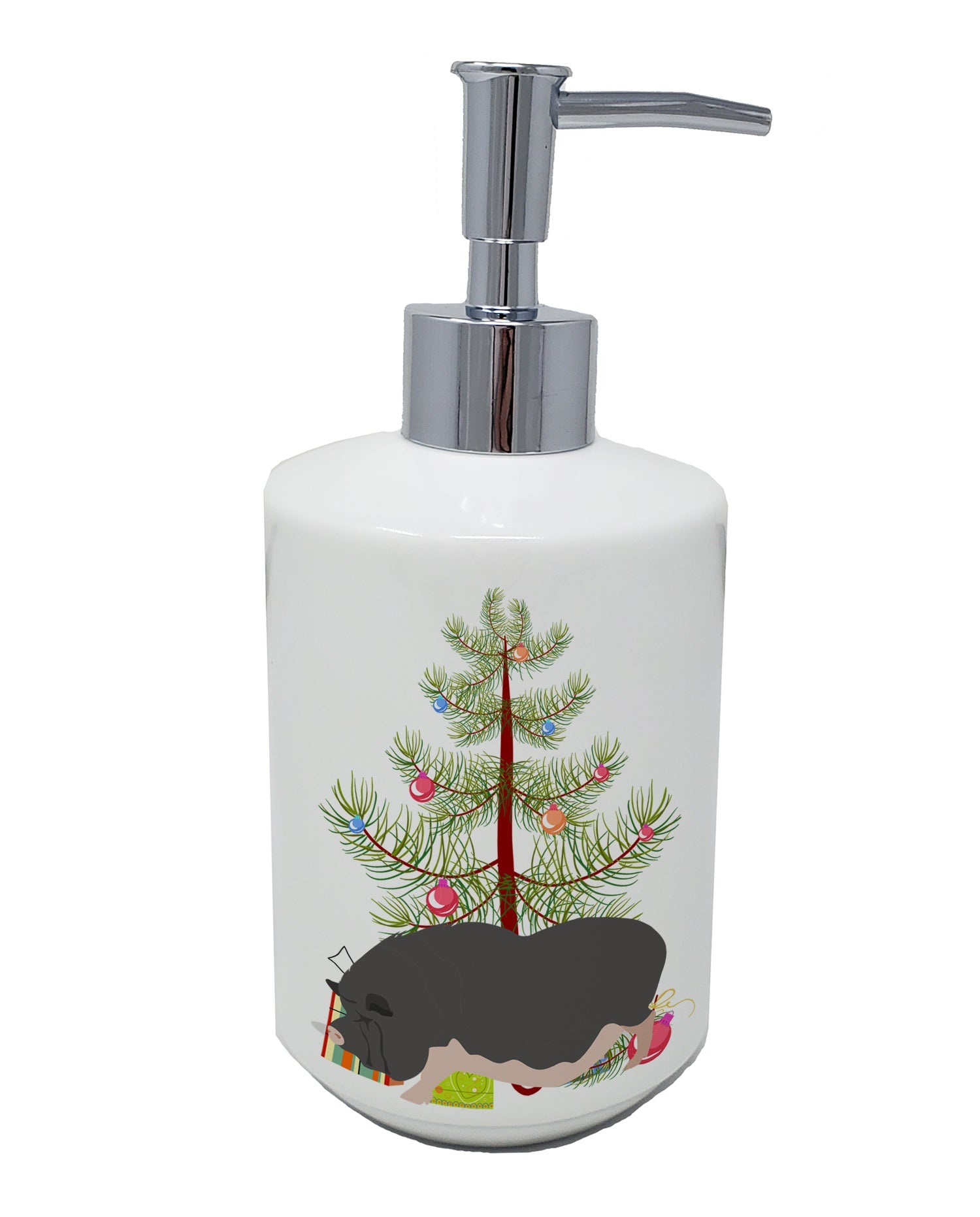 Vietnamese Pot-Bellied Pig Christmas Ceramic Soap Dispenser , Empty Refillable Hand Soap Pump Bottle for Bathroom Kitchen
