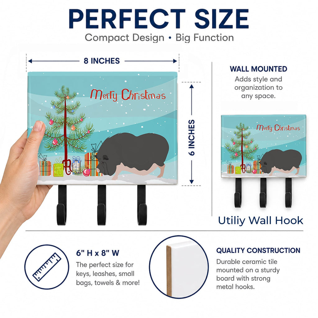 Vietnamese Pot-Bellied Pig Christmas Leash or Key Holder Wall Hooks, Coat Rack Wall Mount, for Hanging Keys, Towels, Aprons, Leashes