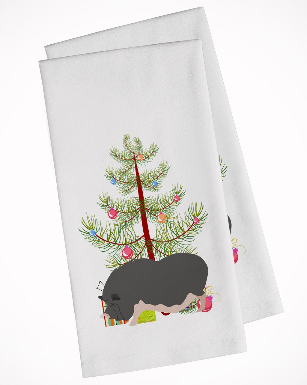 Vietnamese Pot-Bellied Pig Christmas Kitchen Towel Set of 2 White Dish Towels Decorative Bathroom Hand towel for Hand, Face, Hair, Yoga, Tea, Dishcloth, 19 X 28", White