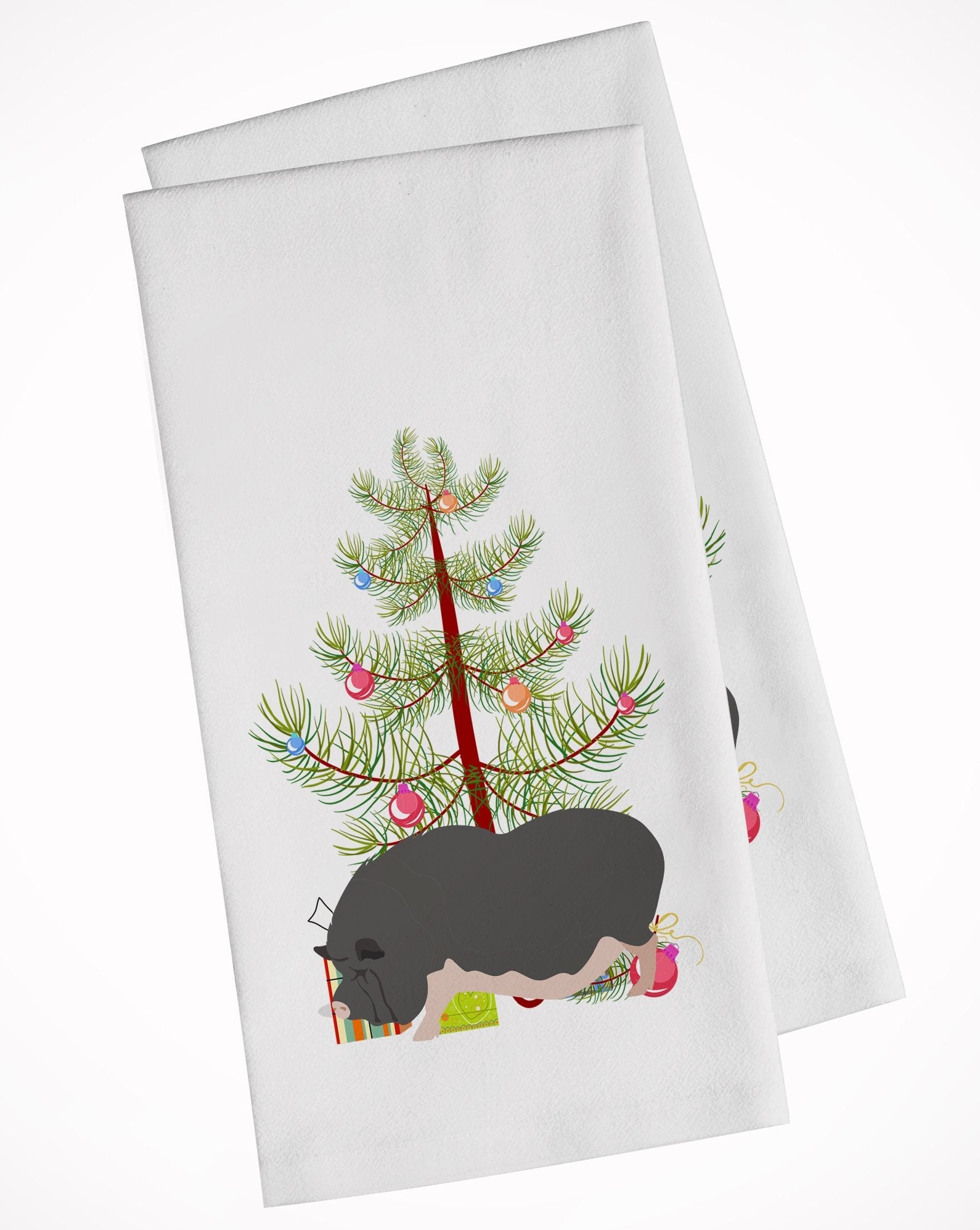 Vietnamese Pot-Bellied Pig Christmas Kitchen Towel Set of 2 White Dish Towels Decorative Bathroom Hand towel for Hand, Face, Hair, Yoga, Tea, Dishcloth, 19 X 28", White