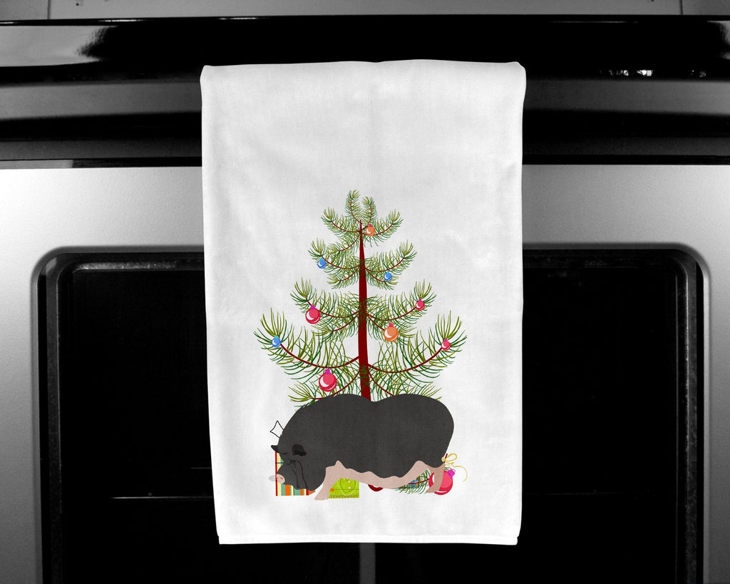 Vietnamese Pot-Bellied Pig Christmas Kitchen Towel Set of 2 White Dish Towels Decorative Bathroom Hand towel for Hand, Face, Hair, Yoga, Tea, Dishcloth, 19 X 28", White