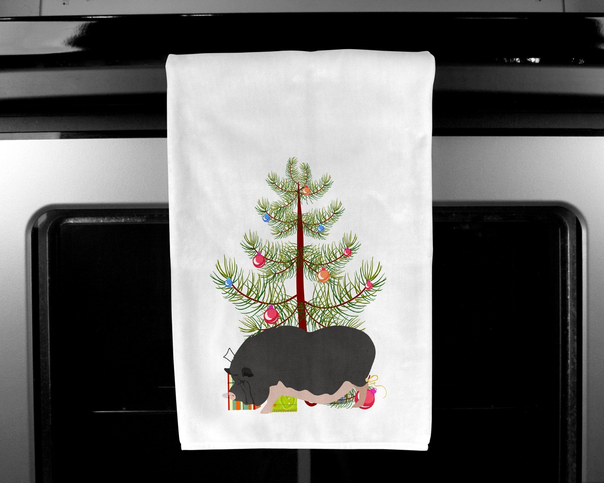 Vietnamese Pot-Bellied Pig Christmas Kitchen Towel Set of 2 White Dish Towels Decorative Bathroom Hand towel for Hand, Face, Hair, Yoga, Tea, Dishcloth, 19 X 28", White