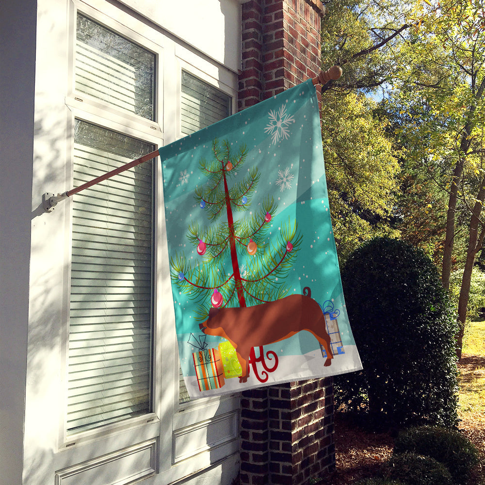 Duroc Pig Christmas House Flag 28x40 Porch Sleeve Pole Decorative Outside Yard Banner Artwork Wall Hanging, Polyester