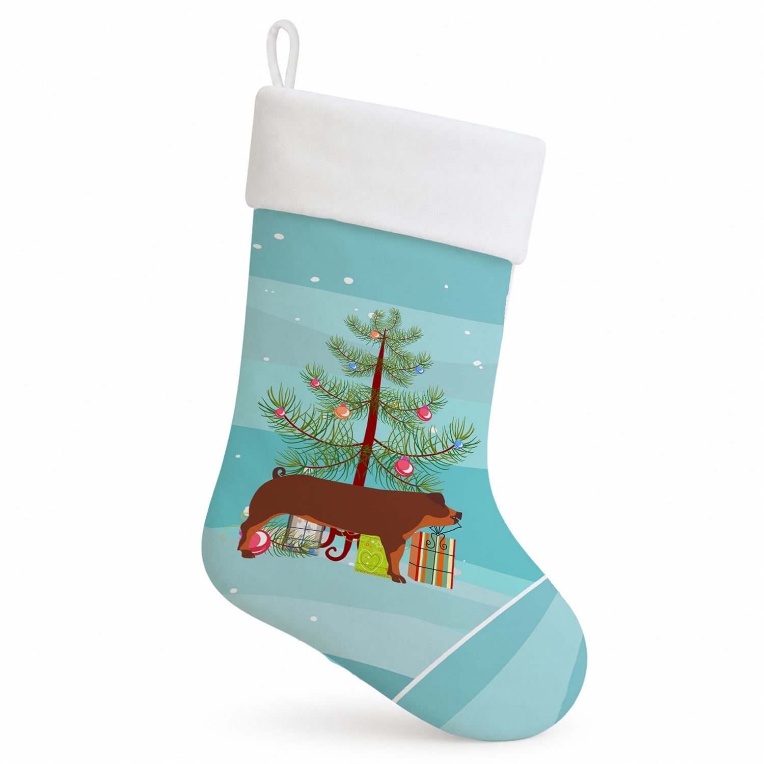 Duroc Pig Christmas Holiday Stocking Double-Sided Print, Polyester Suede,11x18, Made in USA