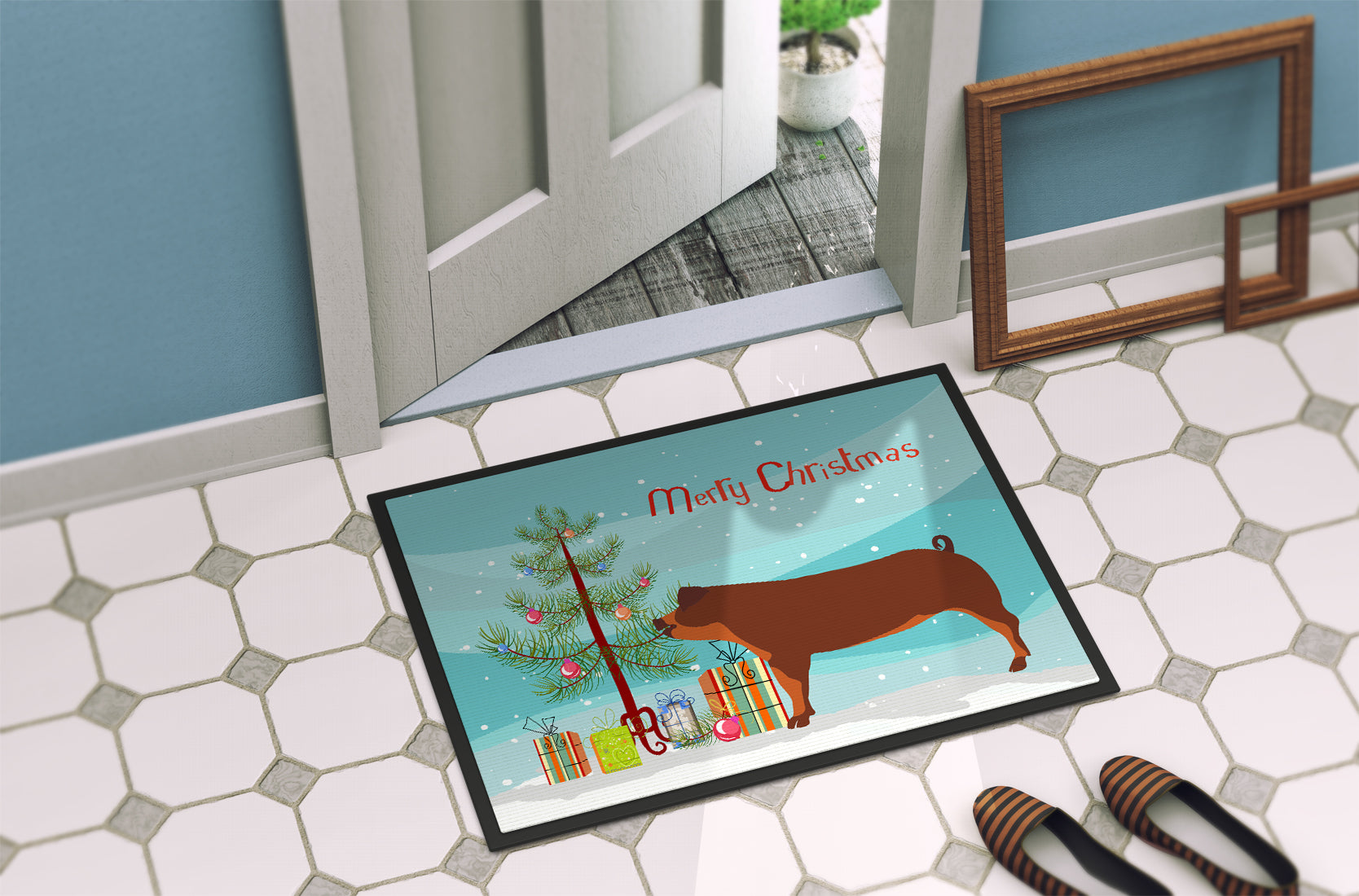 Duroc Pig Christmas Doormat Indoor Outdoor 24H X 36W Front Door Mat Rugs for Entryway, Non Slip Washable Low Pile,