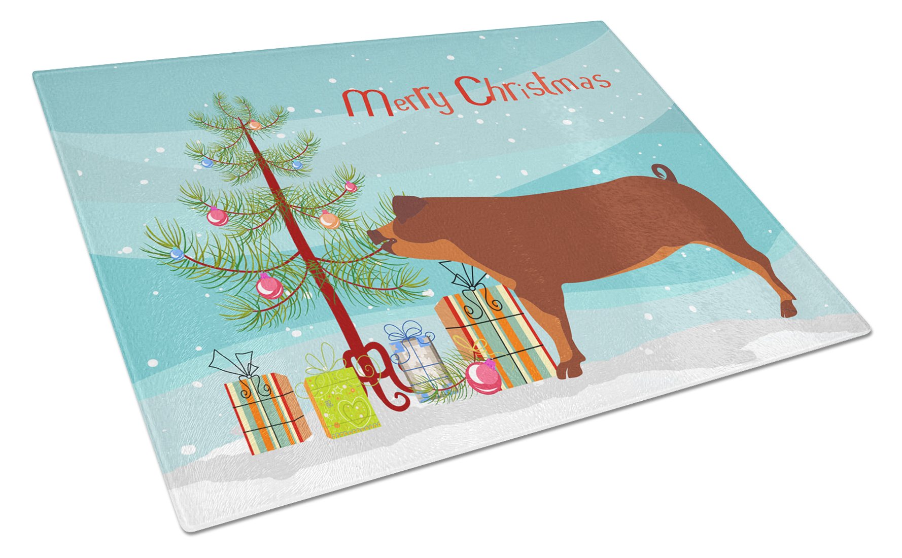 Duroc Pig Christmas Cutting Board Tempered Glass Kitchen Cutting Surface, Heat Resistant Chopping, Non-Slip Feet, Food Prep & Serving