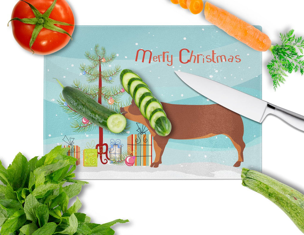 Duroc Pig Christmas Cutting Board Tempered Glass Kitchen Cutting Surface, Heat Resistant Chopping, Non-Slip Feet, Food Prep & Serving