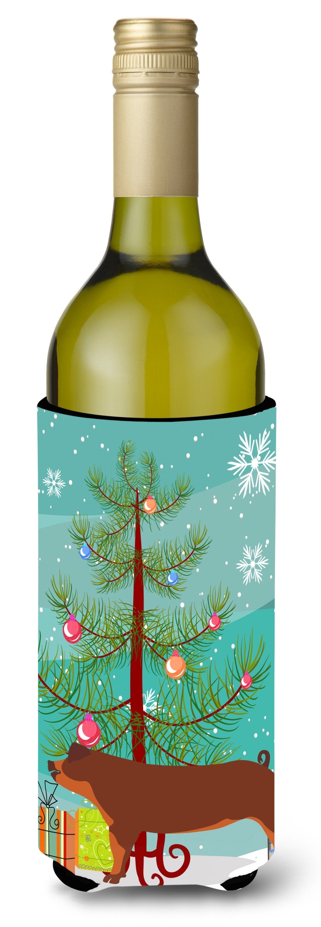 Duroc Pig Christmas Wine Bottle Hugger Gift Sleeve for Standard 750 ml Bottles, Insulated Reusable Also Fits Mini Shot & Pint Bottles