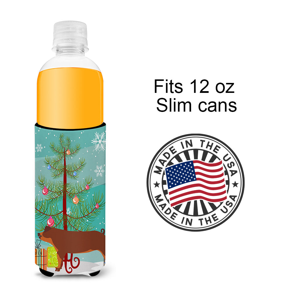 Duroc Pig Christmas Slim Can Hugger , Insulated Foam Hugger for 12 oz Slim Cans, Beer Bottles & Water Bottles, Printed in USA