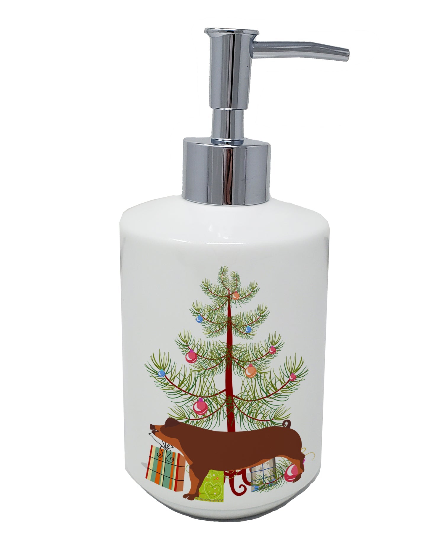 Duroc Pig Christmas Ceramic Soap Dispenser , Empty Refillable Hand Soap Pump Bottle for Bathroom Kitchen