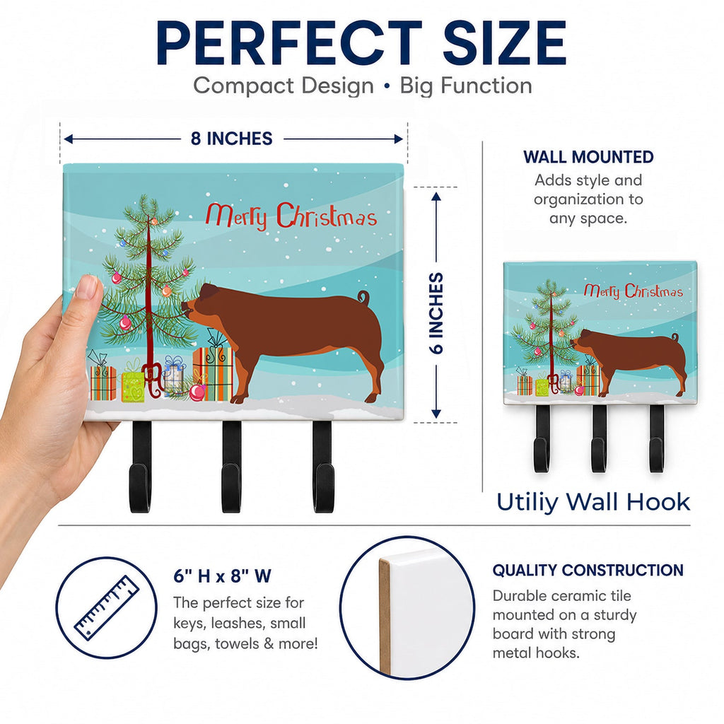 Duroc Pig Christmas Leash or Key Holder Wall Hooks, Coat Rack Wall Mount, for Hanging Keys, Towels, Aprons, Leashes