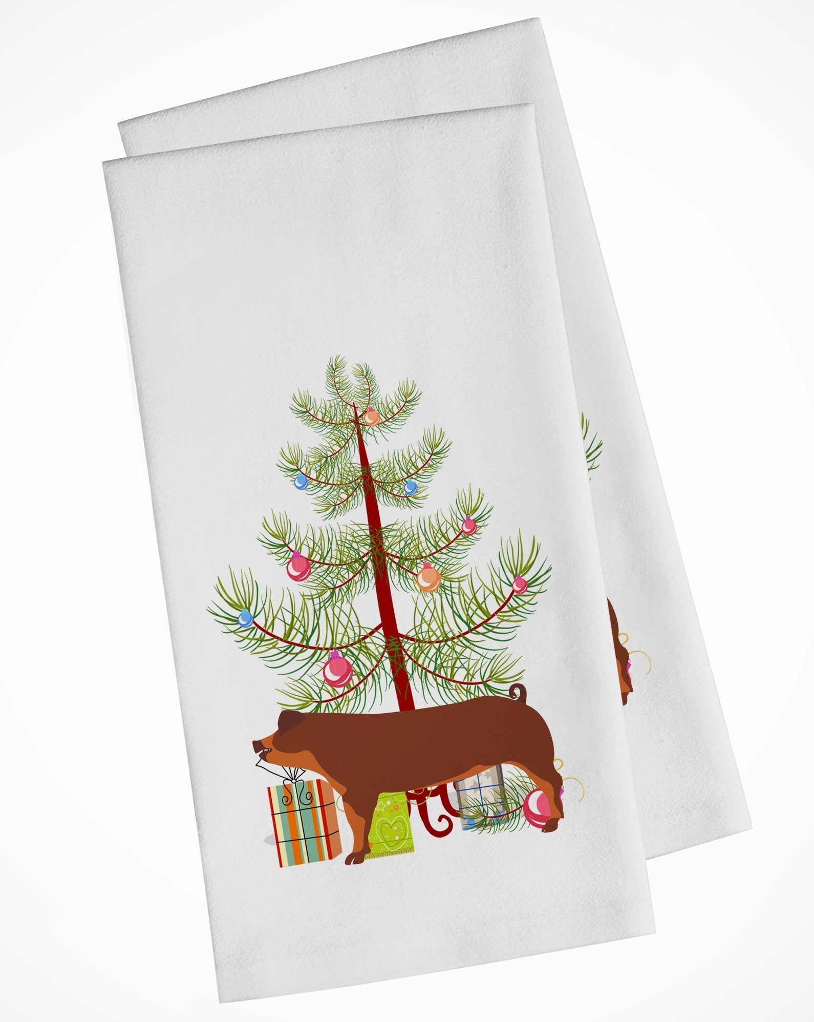 Duroc Pig Christmas Kitchen Towel Set of 2 White Dish Towels Decorative Bathroom Hand towel for Hand, Face, Hair, Yoga, Tea, Dishcloth, 19 X 28", White